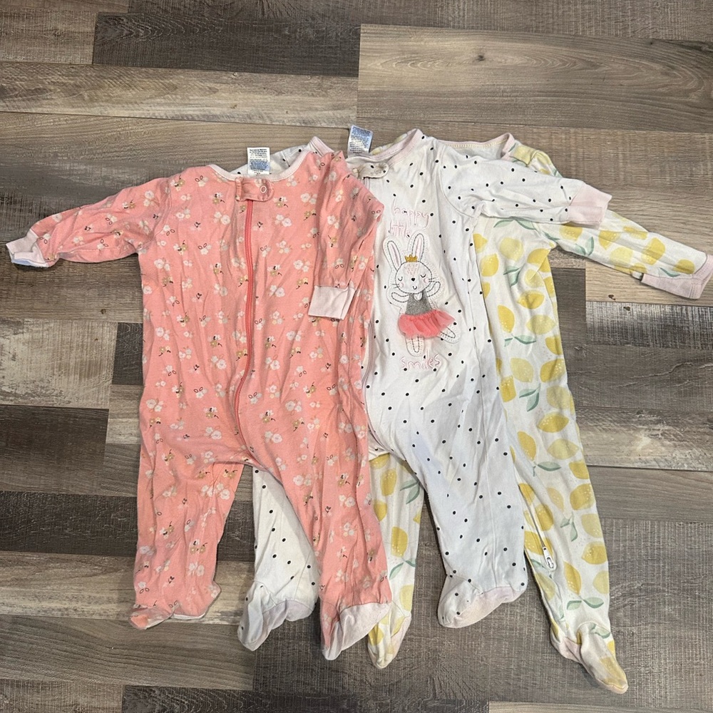 Lot of 3 Kids One Piece Pajamas Set - Pink, White, Yellow